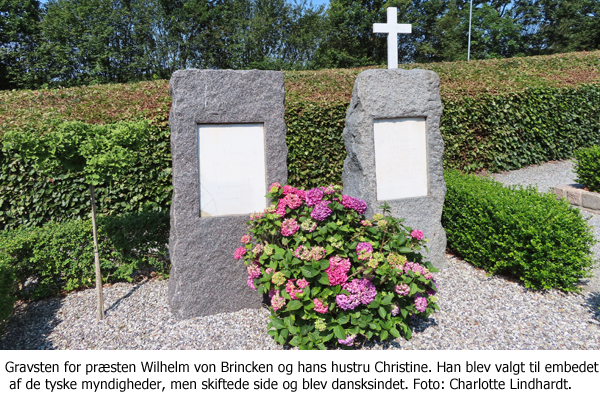 Gravsten for præsten Wilhelm von Brincken og hans hustru Christine. Han blev valgt til embedet af de tyske myndigheder, men skiftede side og blev dansksindet. Foto: Charlotte Lindhardt.